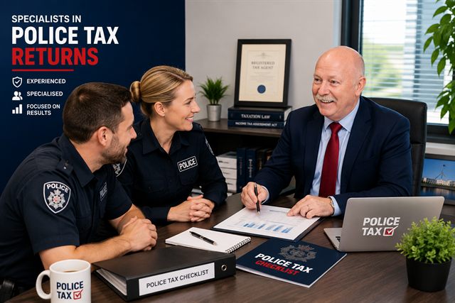 PoliceTax tax agent Garry Angus with Australian police officers.